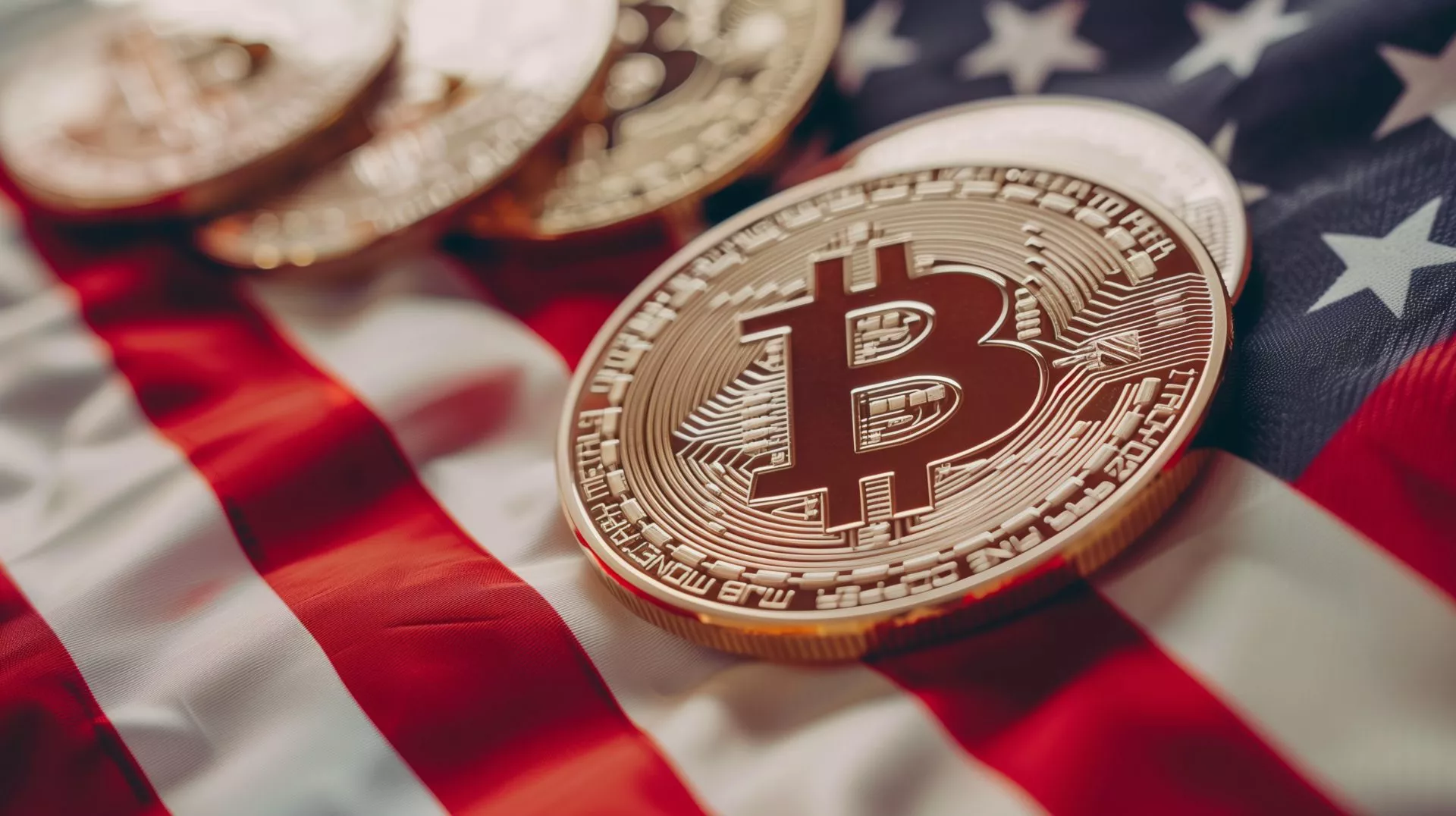 USA flag with btc coins