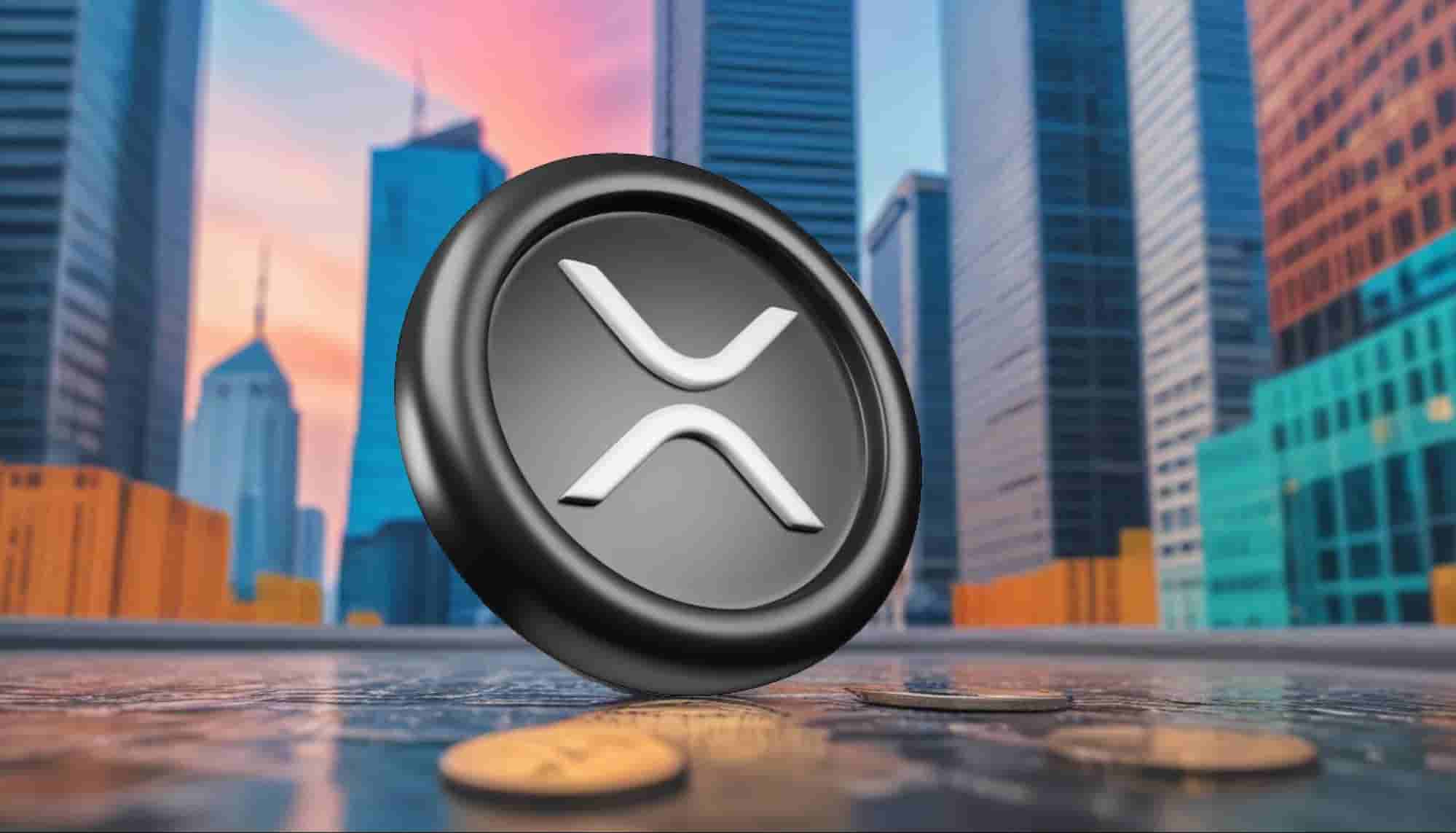 xrp coin surounded by skyscrapers